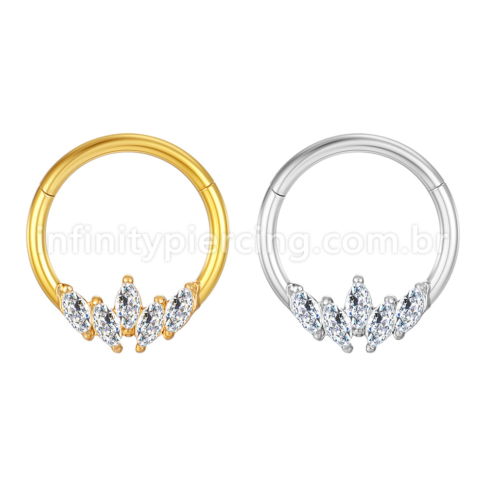 Piercing Argola Aço Cirúrgico Segmento Articulado Zircônia Cravejada